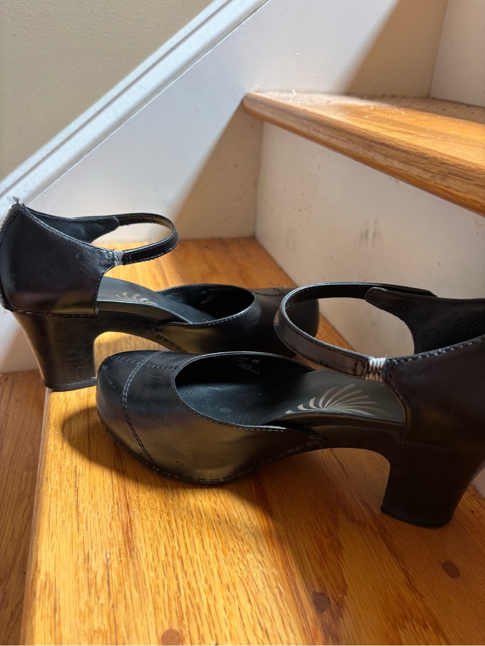 Dansko Black Leather Ankle-Strap Block Heels